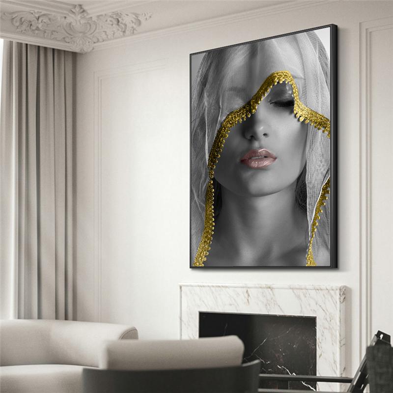 Goldene Make-up Frauen Leinwand Gemälde Poster und Druck nordischen Stil Wand Kunst Bilder skandinavische Cuadros für Wohnzimmer Dekor