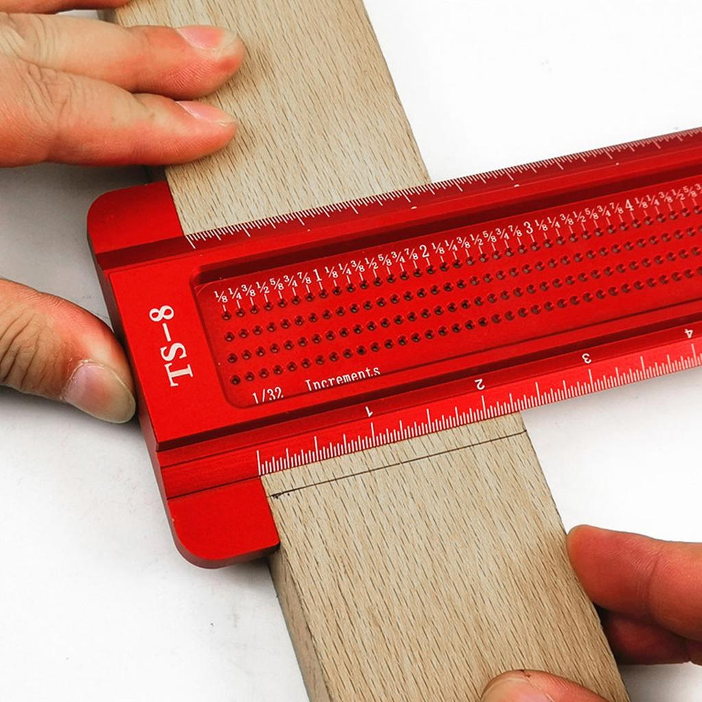 TS-8 Woodworking Hole Ruler Aluminum T shaped Measuring Tool   Scriber for Hardware(Red )