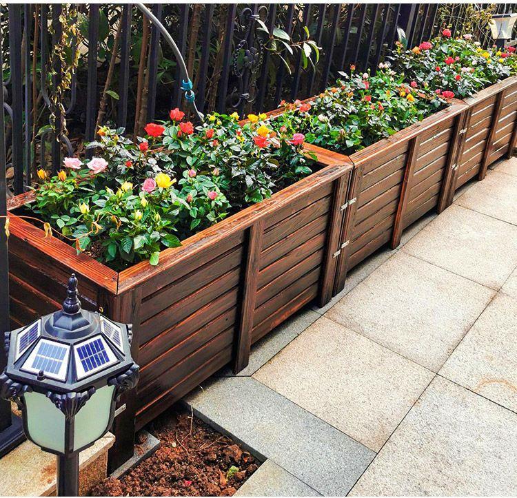Large Outdoor Rectangular Wooden Planter Box for Flowers and Vegetables