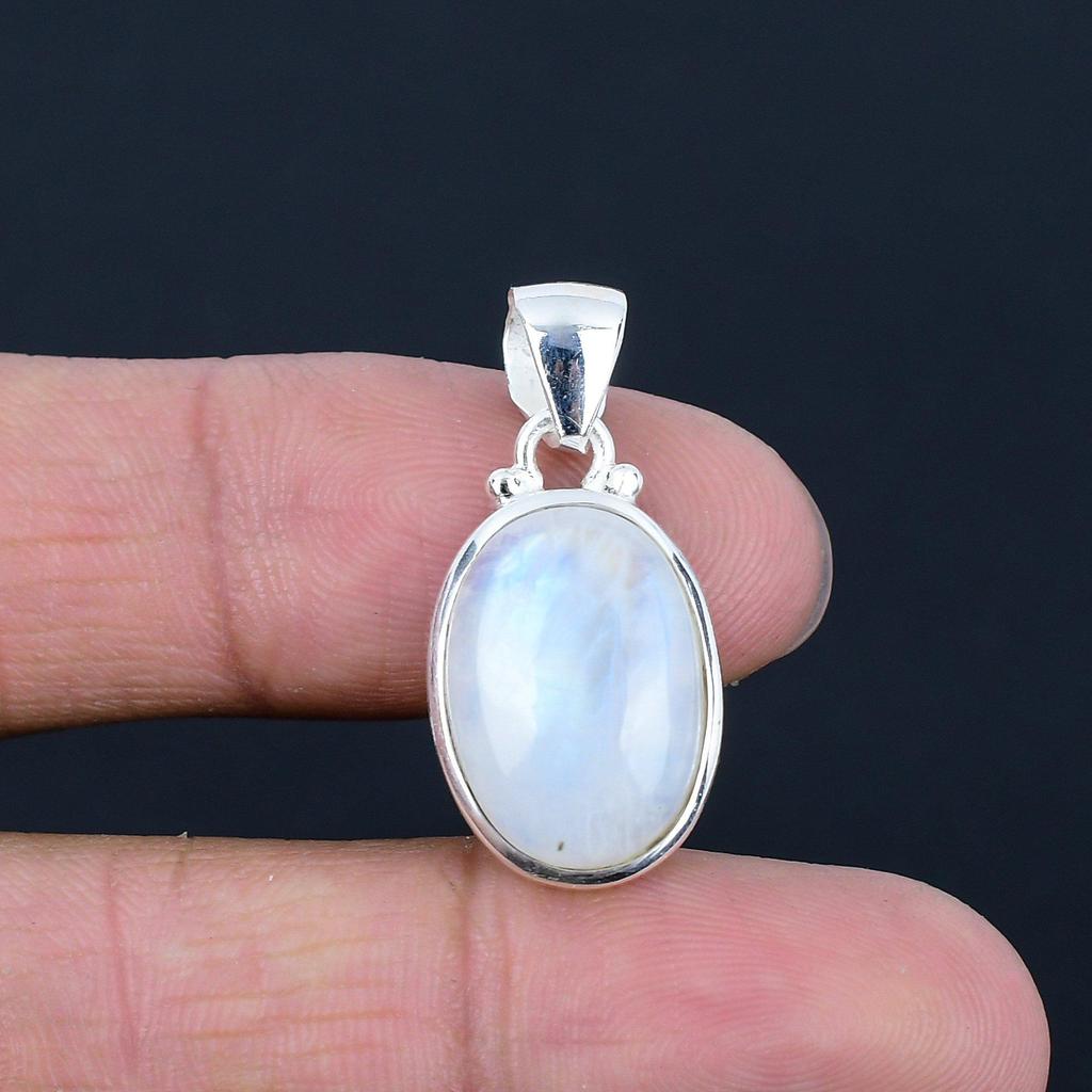 Natural Rainbow Moonstone Gemstone Pendant, 925 Sterling Silver, Oval Shape Gemstone, Handmade Pendant Jewelry Gift For Valentine's Day