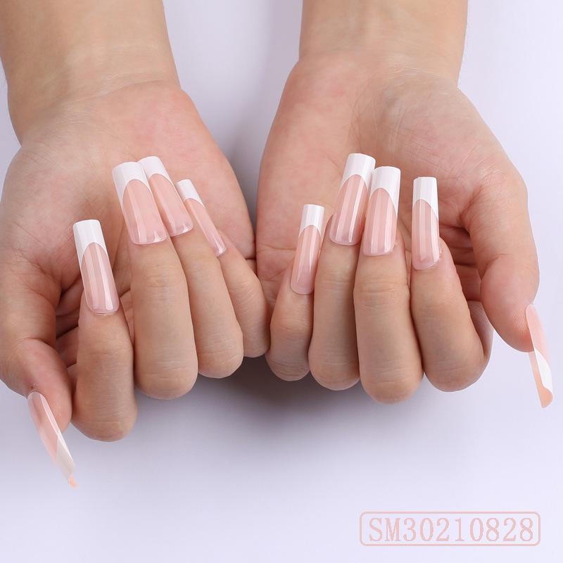 Elegant European French Long Nude Pink & White Summer Wearable Nails