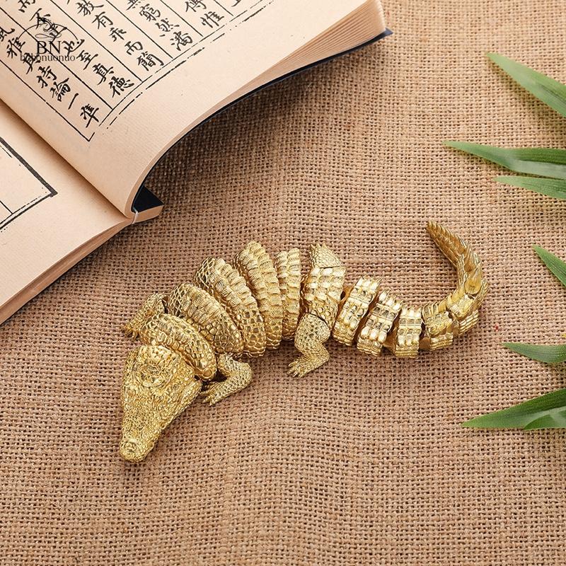 Antique Brass Crocodile Alligator Figurine 3D Articulated Animal Statue with Movable Joints Vintage Home Desk Decor Ornament