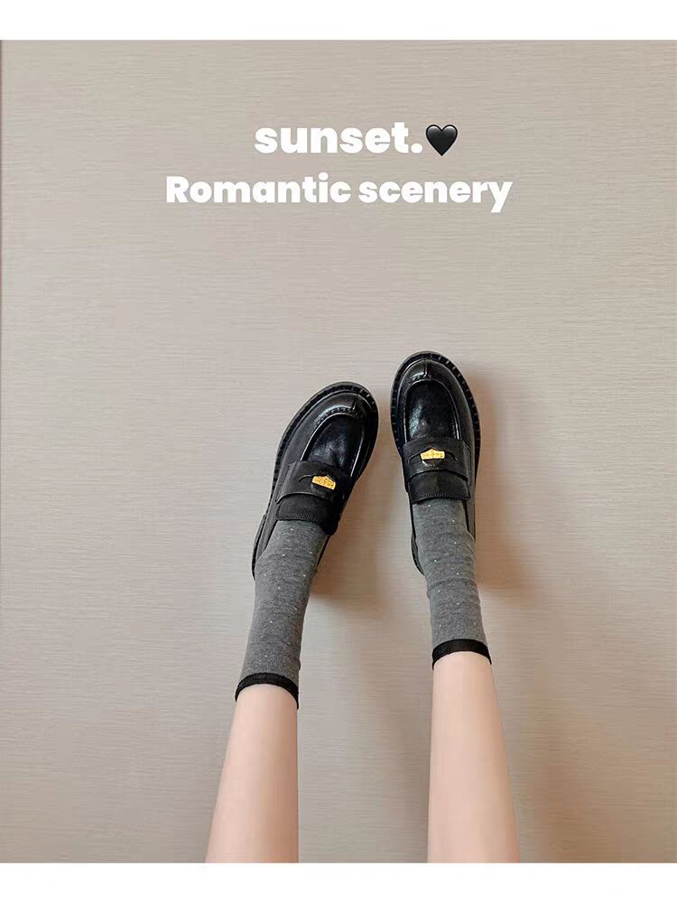 Sheepskin Yang Mi has the same gold coin thick heel loafers, women's platform lazy people pedal small leather shoes with skirts jk single shoes