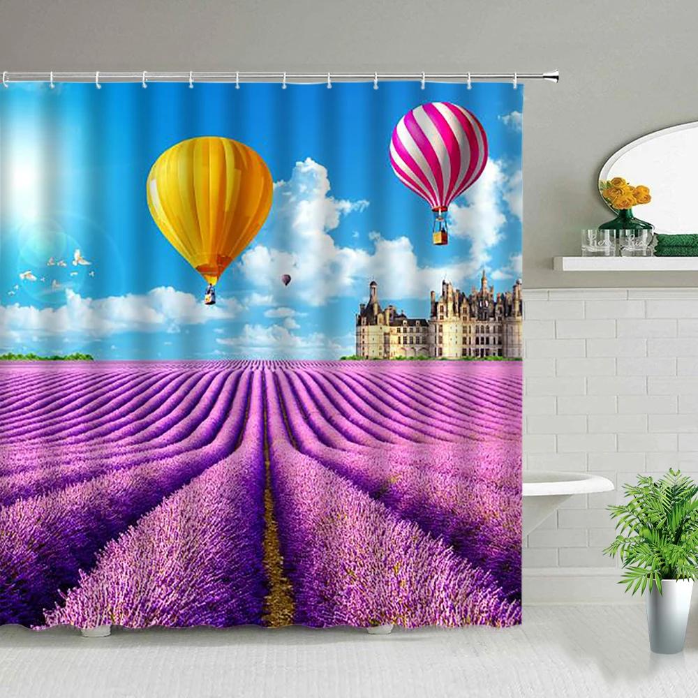 Dream Arch Door Forest Scenery Shower Curtains Ocean Beach Green Leaf Lavender Hot Air Balloon Wolf Bathroom Screen Bath Curtain