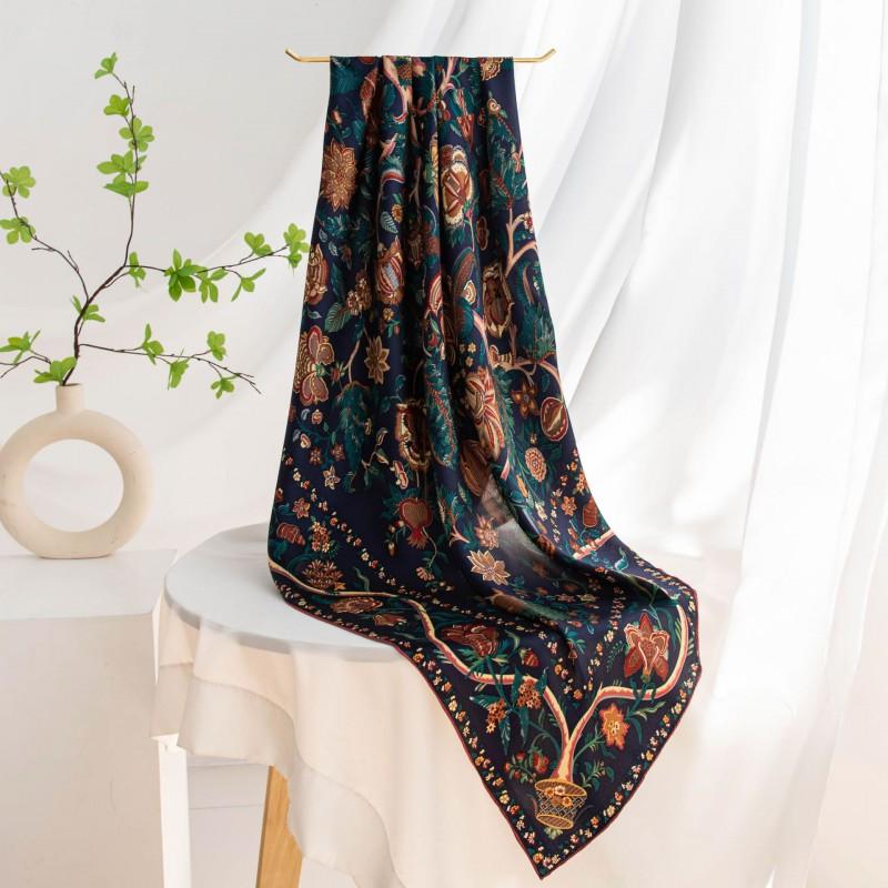 Retro Silk Scarf Women Versatile Elegant Shawl Commute Sun Protection 105x105cm Square