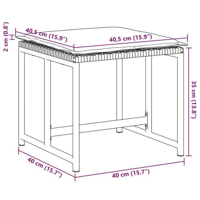 VidaXL Tabourets de jardin avec coussins lot de 4 noir résine tressée, siège de jardin, sièges d'extérieur, tabouret cube, 4008582