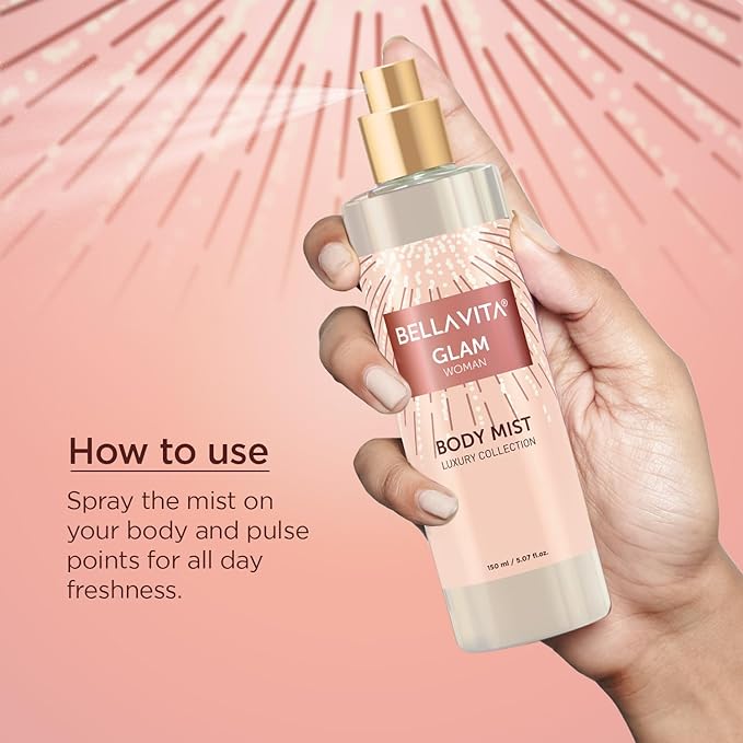 Bella Vita Luxury Glam Women Body Spray Mist Perfume for Refreshing Floral & Jasmine Long Lasting Fragrance, 150 Ml