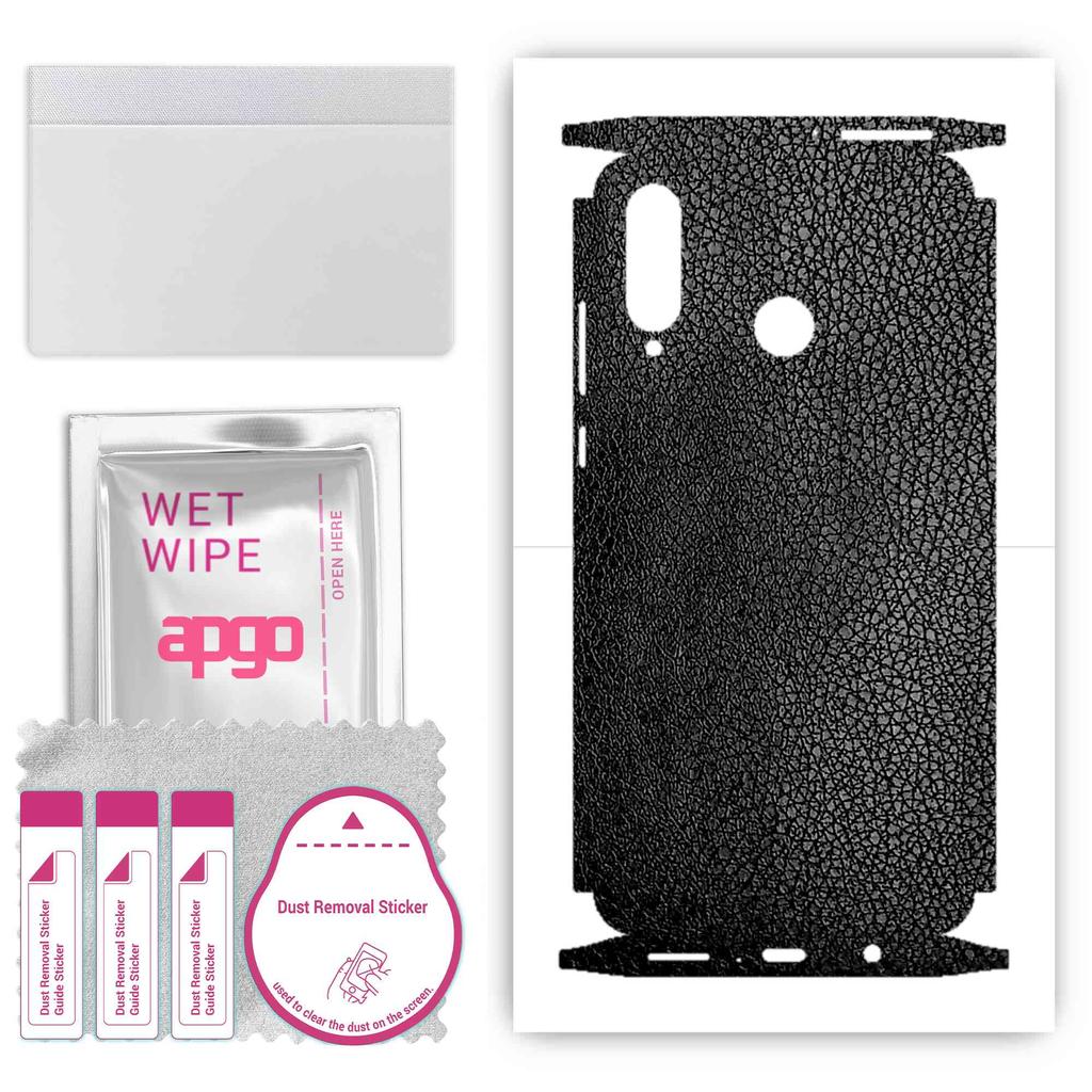 apgo Protective Skin Sticker for the Back+sides Compatible with Huawei Nova 4e, Full Wrap Film, Foil, Vinyl - Pattern Black Leather