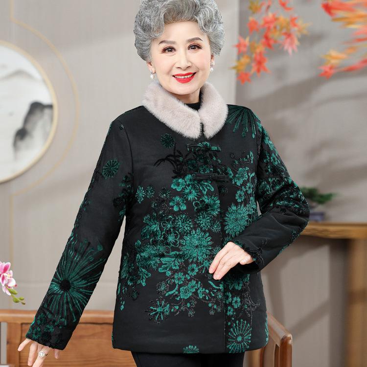 Old Mothers Add Velvet Padded Cotton-padded Jacket In Autumn and Winter, Grandma Wears Winter Cotton-padded Coat, and The Old Lady Retro Tang Suit.