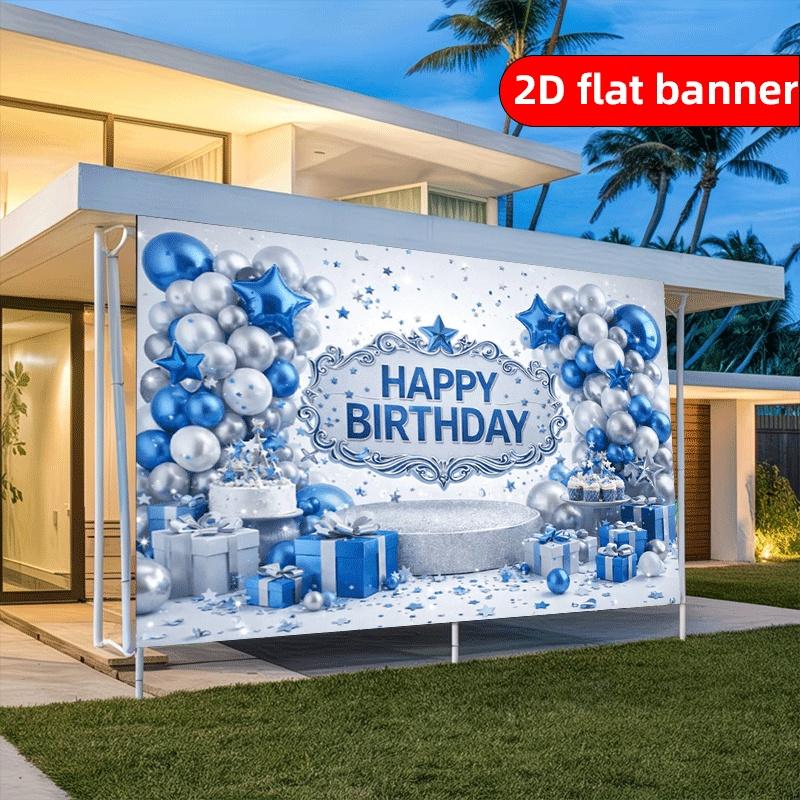 2D flat background fabric with blue and white theme suitable for indoor and outdoor birthday party decoration banners