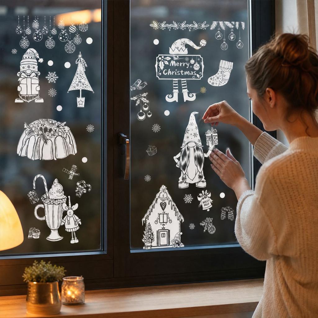 Christmas Glass Sticker Set, Festive Window Decals for Holiday Home and Party Decor