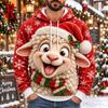 Men's Casual Loose Fit Hooded Long Sleeve Top with Christmas Print for Holiday Parties