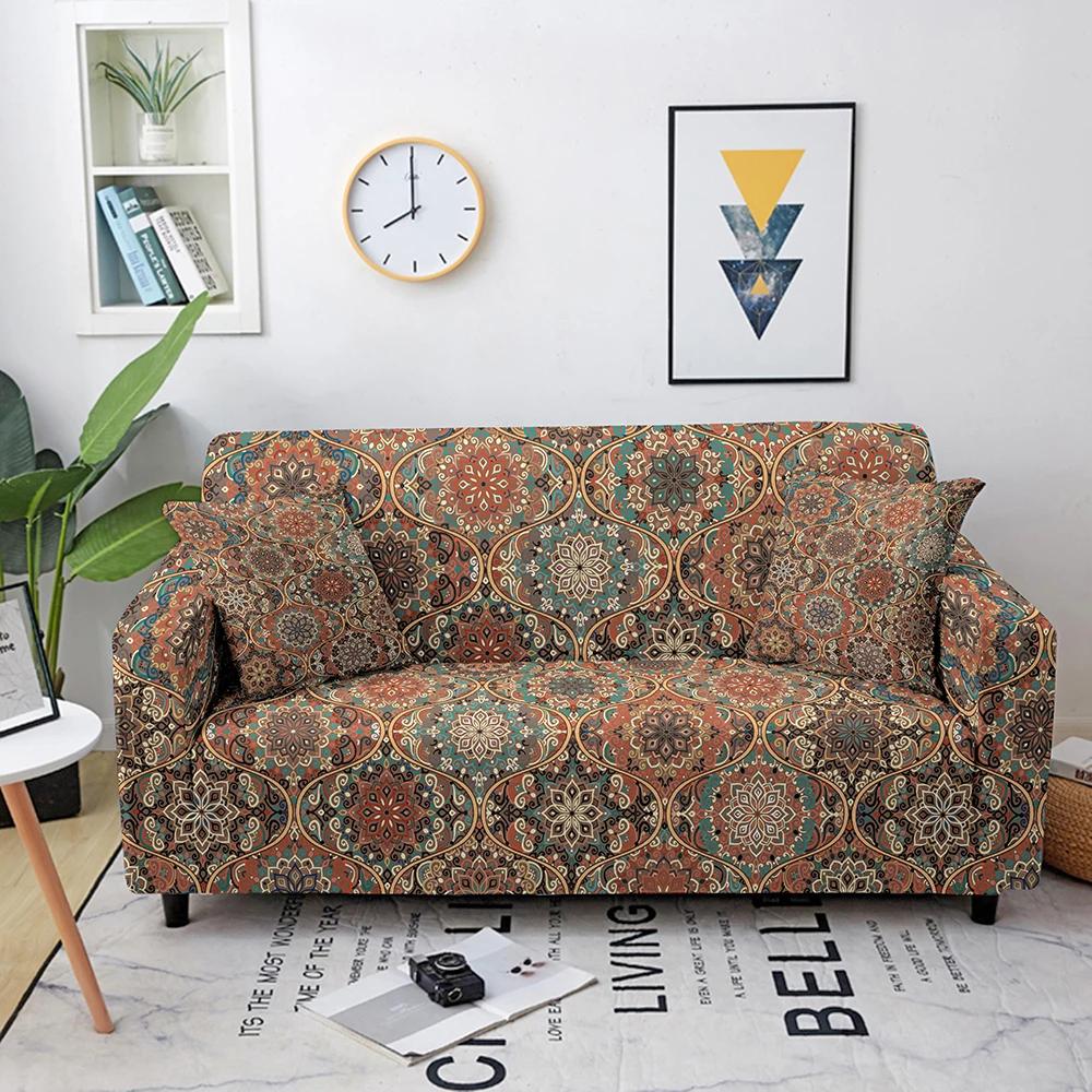 1/2/3/4-Sitzer Sofamöbelbezug für Wohnzimmer Dehnbarer Sofamöbelbezug Verzierter Mandala-Muster Elastischer Möbelbezug Ecksofa-Schutz 1-seater 90-140cm