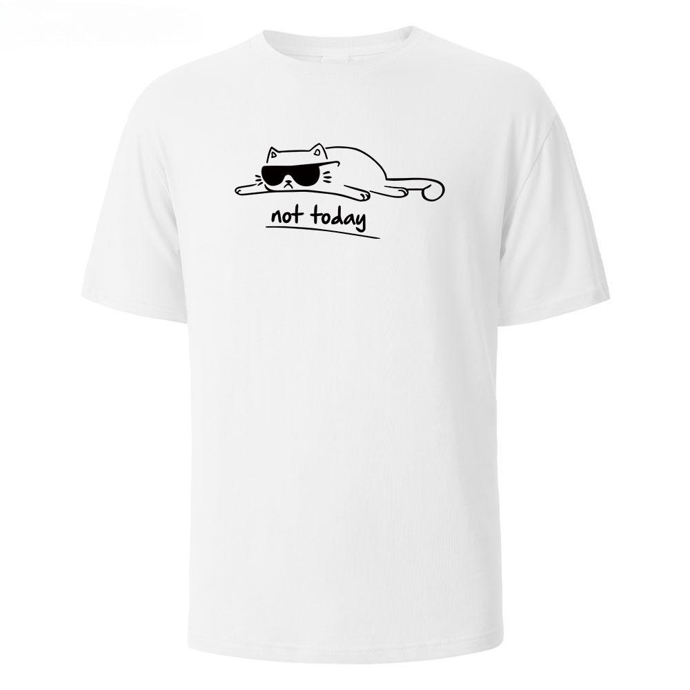 Not Today Cat Printed Comfortable Cotton Tshirt Men Simple Crew Neck Design Soft Breathable Short Sleeve Basic Men's T-shirt Top