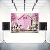 2D Flat Printing Pink Farm Animal Backdrop 210×150cm for Birthday