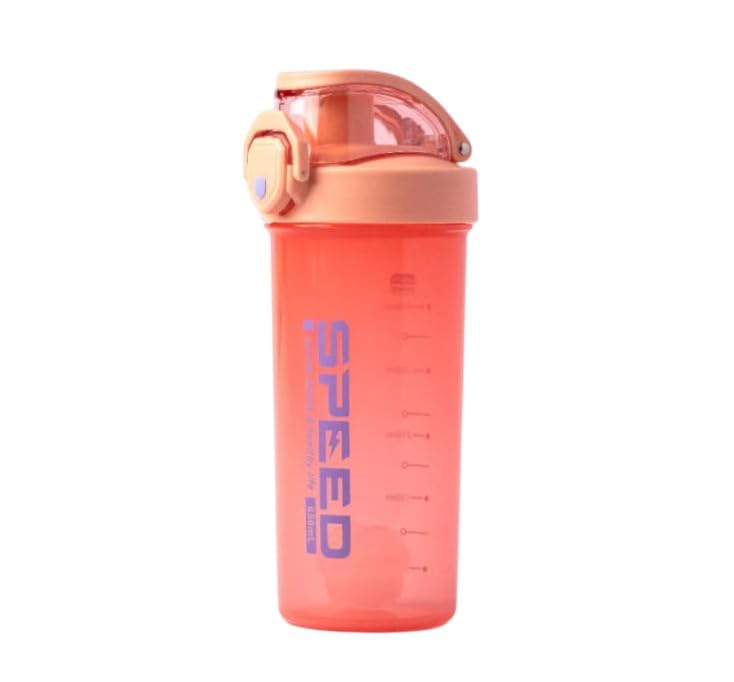 TeraaBliss Sports Protein Shaker Bottle - 650 ml Translucent Orange Plastic Gym Shaker with Measurement Markings, Flip-Top Locking Lid,Drinking Spo