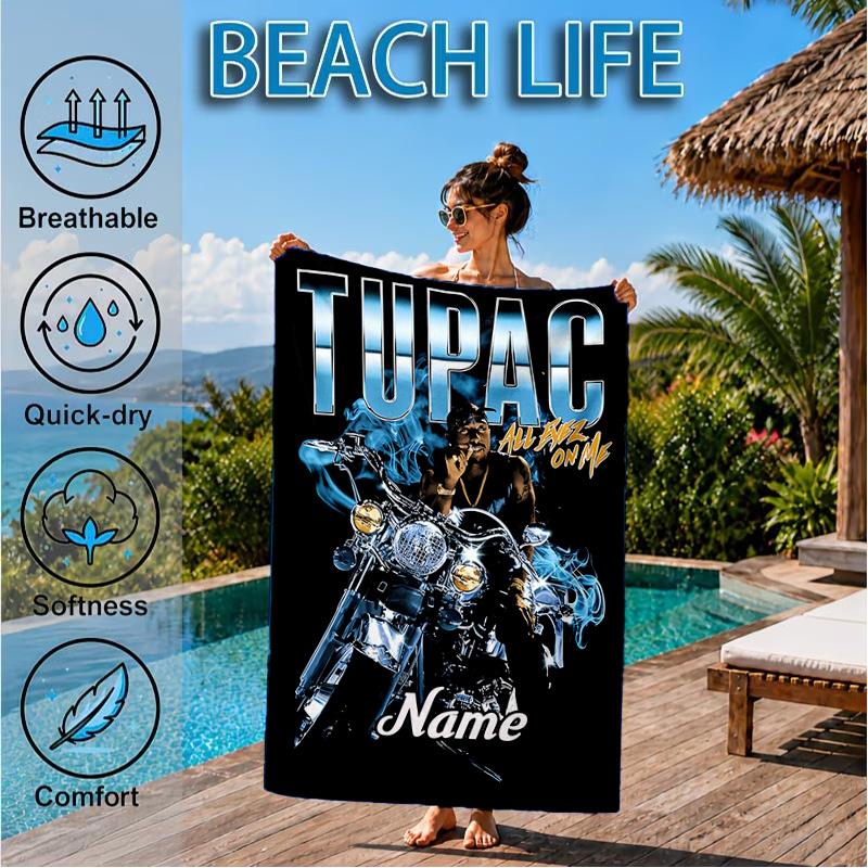 Custom Name Rap Legends Collage Heart In Space Adventure Microfiber Beach Towel, Lightweight for Summer Travel, Swimming Pool Fan Gift
