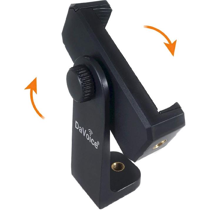 DaVoice Tripod Phone Mount Adapter, 360 Rotating Holder, Compatible with iPhone Smartphone Camera Stand, Universal Cell Phone Attachment Clip Clamp