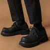 Platform Single Shoes Men's Spring and Autumn Round Head Lace-up Middle Heel Muffin Men's Shoes Work Black Small Leather Shoes 9522-M