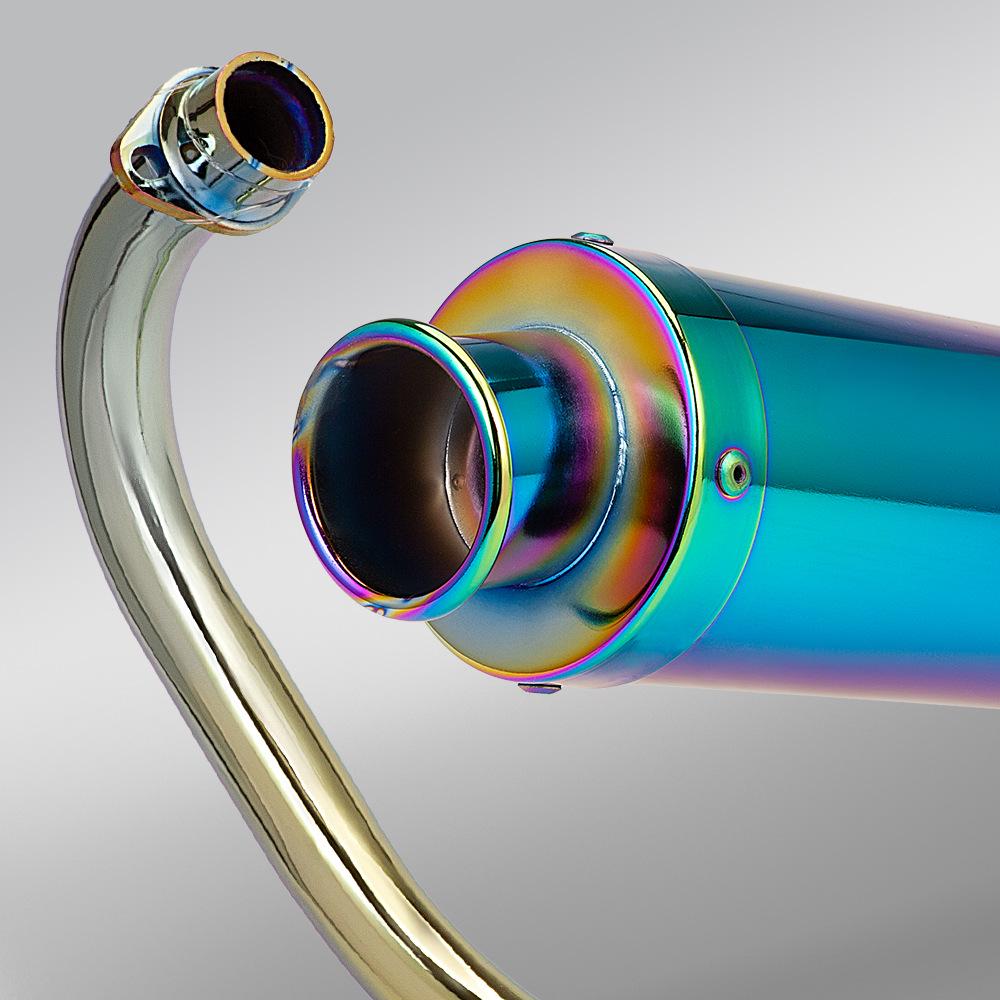 Iridescent Stainless Steel Exhaust Pipe Set for CG125 - Full System Mod.