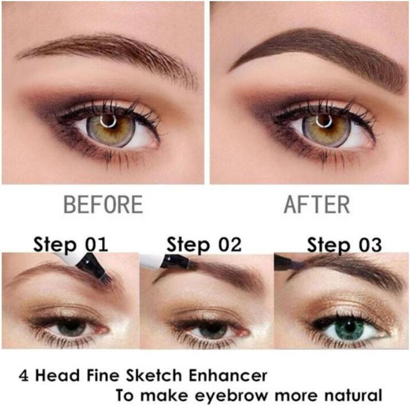 Matita per sopracciglia liquida impermeabile a 4 punti Penna per sopracciglia Tatuaggio per sopracciglia Liquido impermeabile Matita per trucco per sopracciglia nera Microblading
