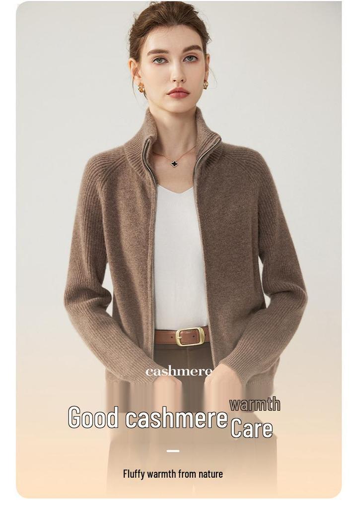 Women's Elegant Cashmere Cardigan: Winter 2026, Double Zipper, Loose Fit, Lapel Base Layer, Warm Outerwear