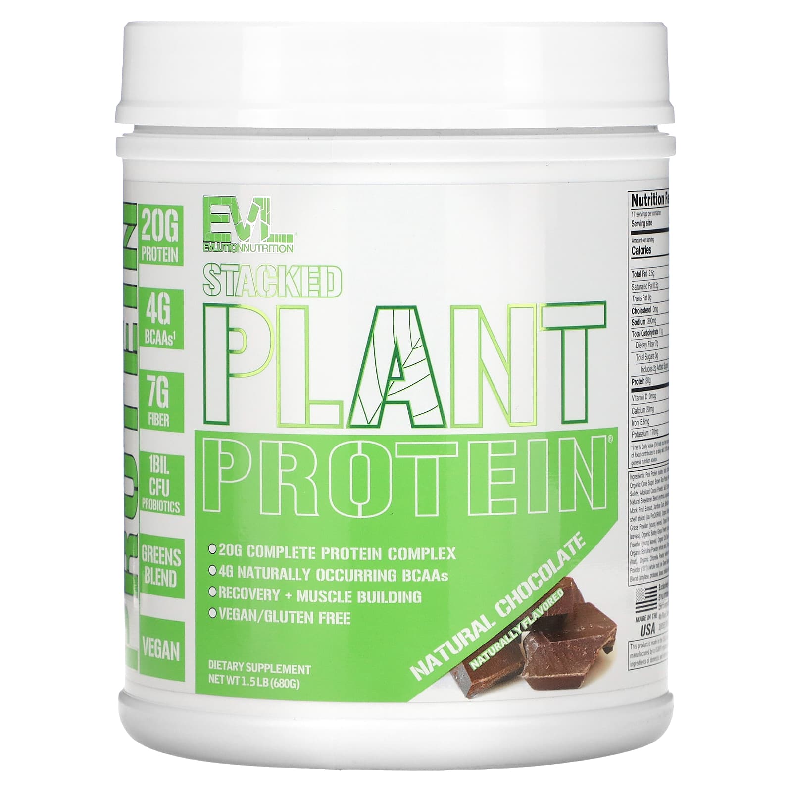 

EVLution Nutrition, Stacked Plant Protein, Natural Chocolate, 1.5 lb (680 g)