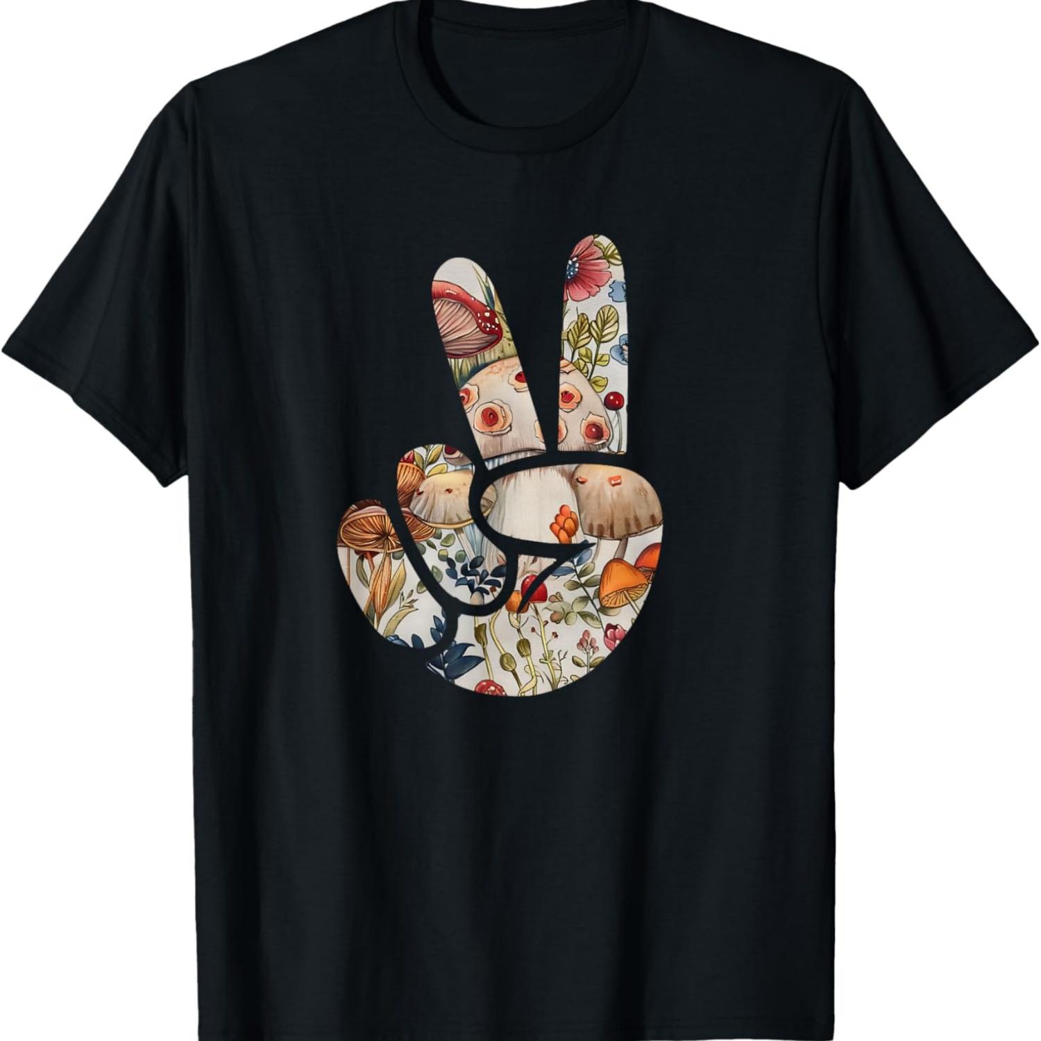 

Natural Silhouette Forest Meadow Cottagecore Peace Sign Hand T-Shirt(34) S чёрный