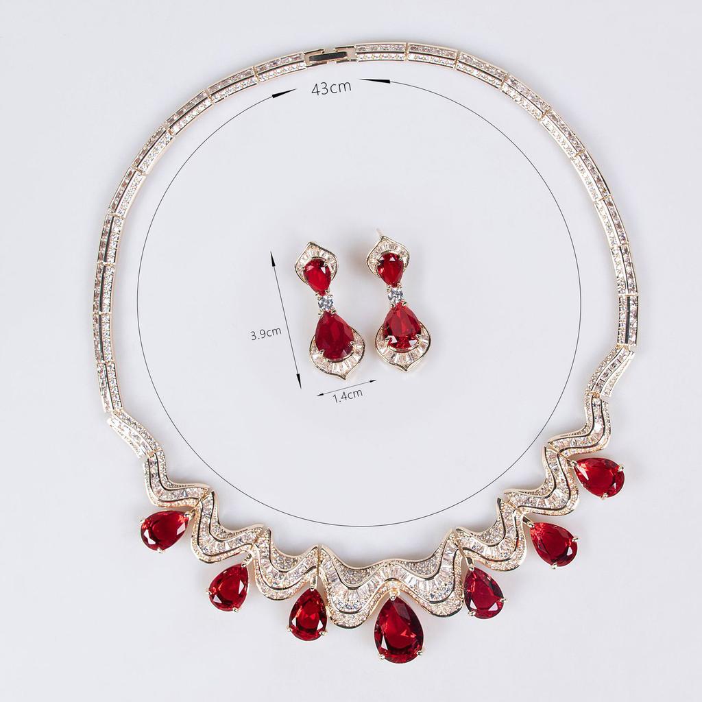 Set Collana e Orecchini Rosso Lacrima Lusso Gioielleria Fine Donna Abito Sposa Vacanza Regalo Festa Matrimonio Ballo Accessori M-376
