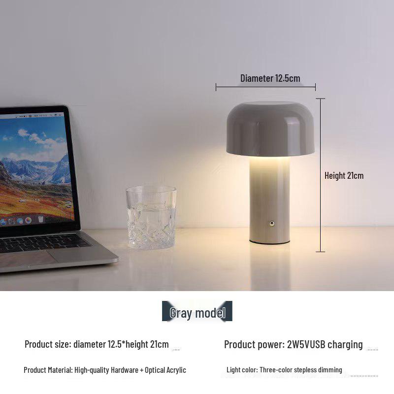 Italian Mushroom Table Lamp: Nordic Rechargeable Night Light for Restaurant, Bar, or Bedside Atmosphere.