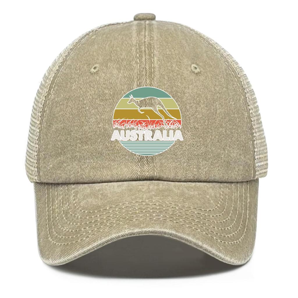 AUSTRALIA" Kangaroo Print Adjustable Baseball Hat, Dad Hat Inelastic Multicolor Solid Color Fashion Snapback Mesh Cap