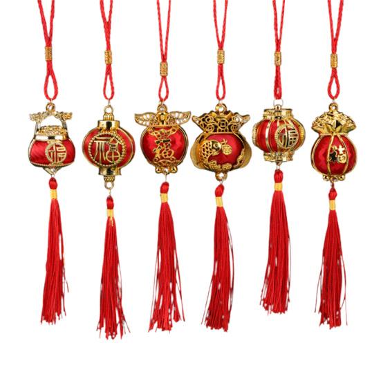 Red Lucky Hanging Lanterns Mini Chinese New Year Lantern Decoration with Tassel for Spring Festival Wedding Party Decor