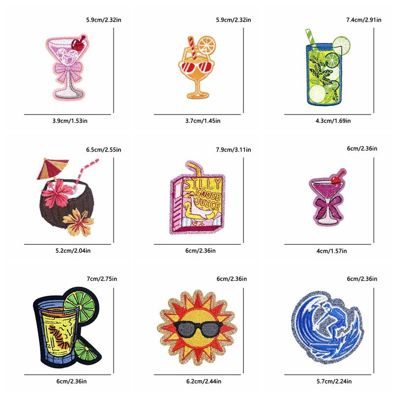 10pcs /Lots Cartoon Summer Surf Style Embroidered Fruit Drinks Patch Iron On Patches For Clothing Lobster Turtle Starfish Sew Diy