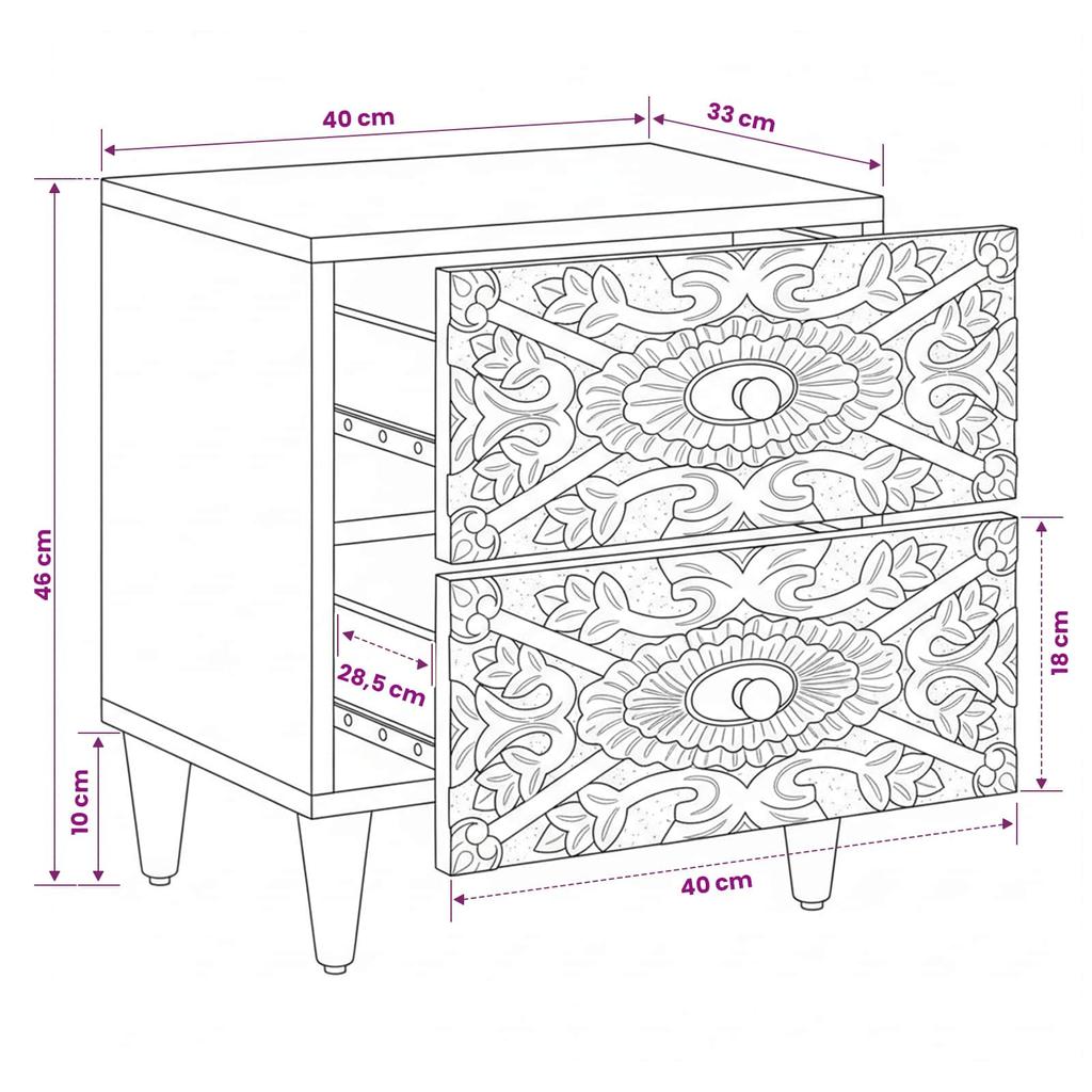 Nightstand Set of 2 Brown 40 x 33 x 46 cm Solid Mango Wood