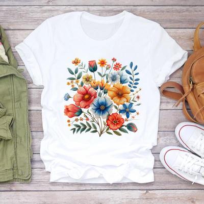 (Asiatische Größe) Lässiger, lieblicher Blumentrend 90er Jahre T-Shirts Top Damenbekleidung Kurzarm T-Shirt Tee Mode Druck Damen Weiblich Grafik T-Shirts