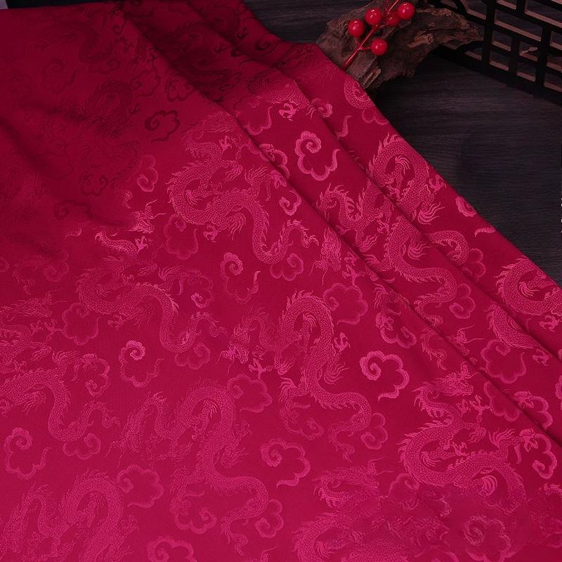 High-end dragon-patterned jacquard satin fabric suitable for wedding dresses formal gowns and designer clothing fabrics