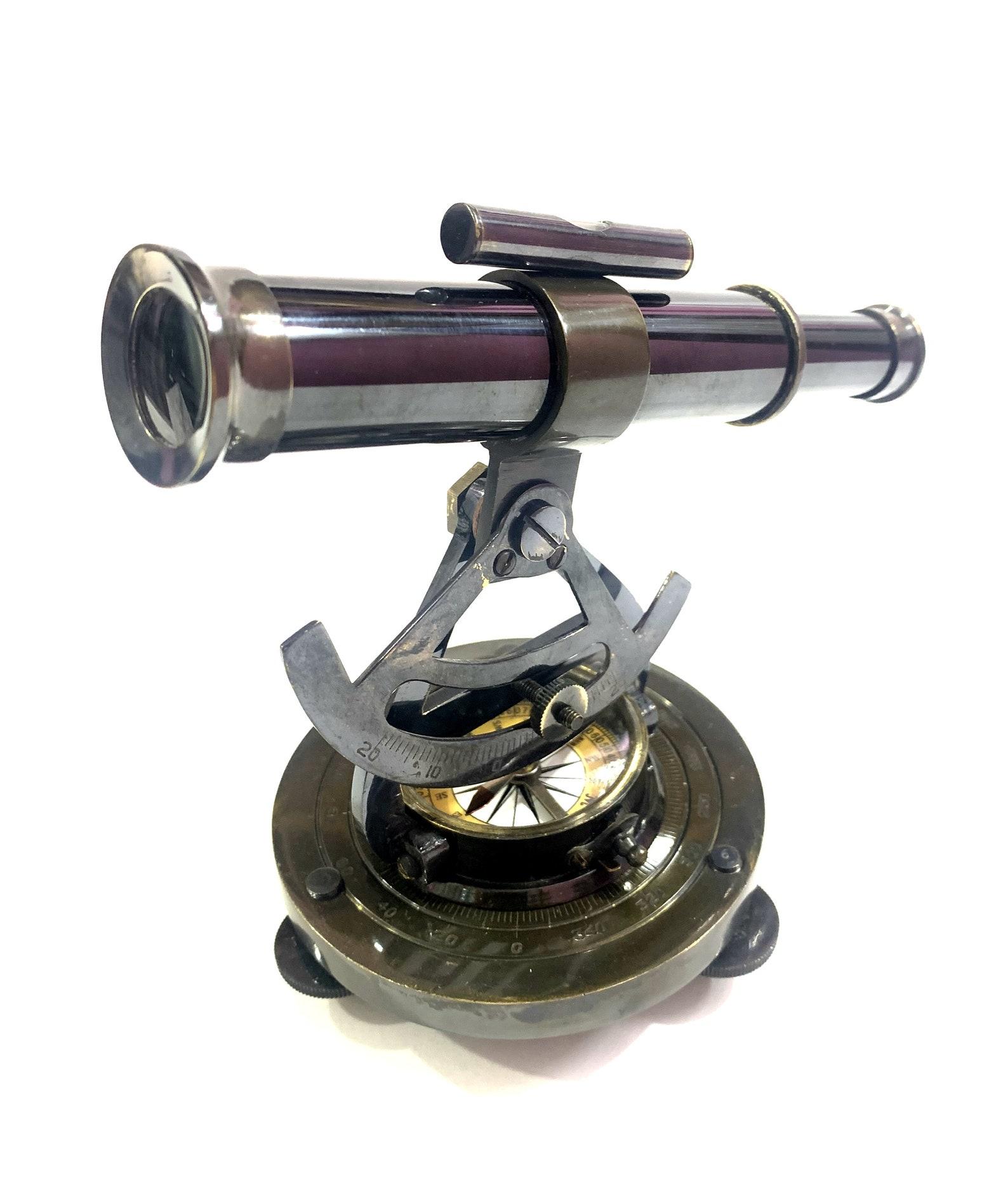 Vintage Brass Nautical Telescope Alidade Theodolite | Transit Surveying Instrument | Maritime Desk Decor