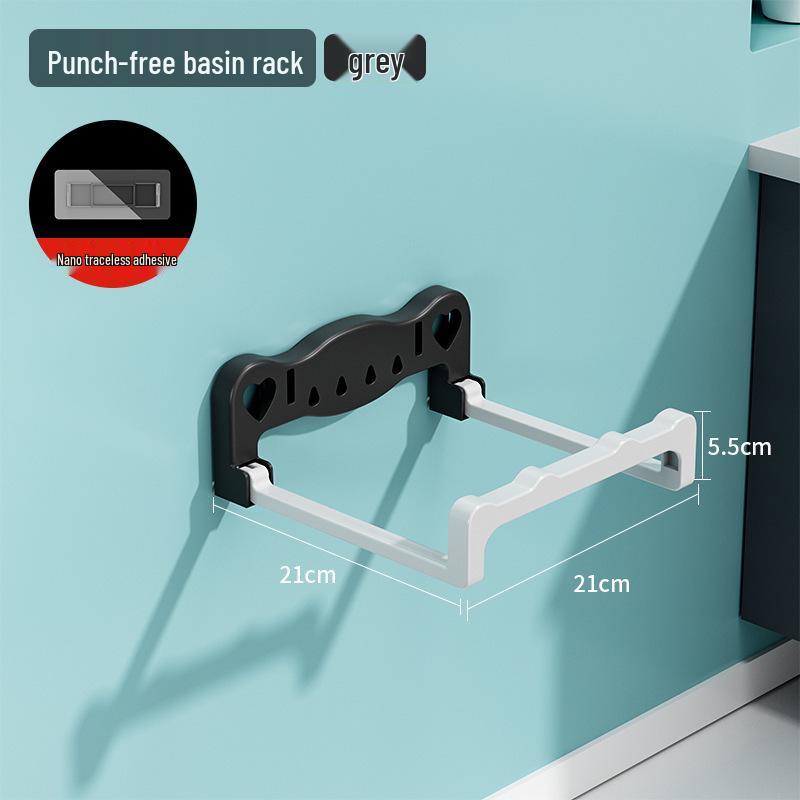 Foldable Wall-Mounted Washbasin & Bathroom Storage Rack, Punch-Free Shelf for Toilet, Bath, and Foot Basin.