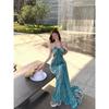 French Island Vacation Style Neck Halter Suspender Dress Women's Summer Super Fairy Big Skirt Pure Desire Versatile Long Skirt