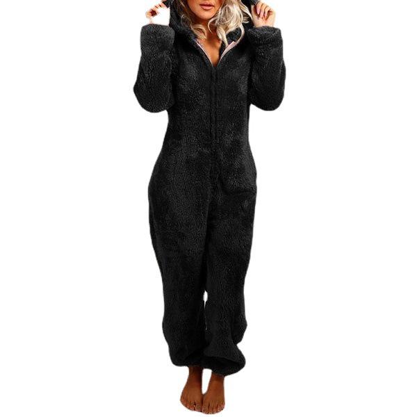 2024 Trendy European/American Fleece-Lined Hooded Jumpsuit Pajamas for Women - 22 Colors Available