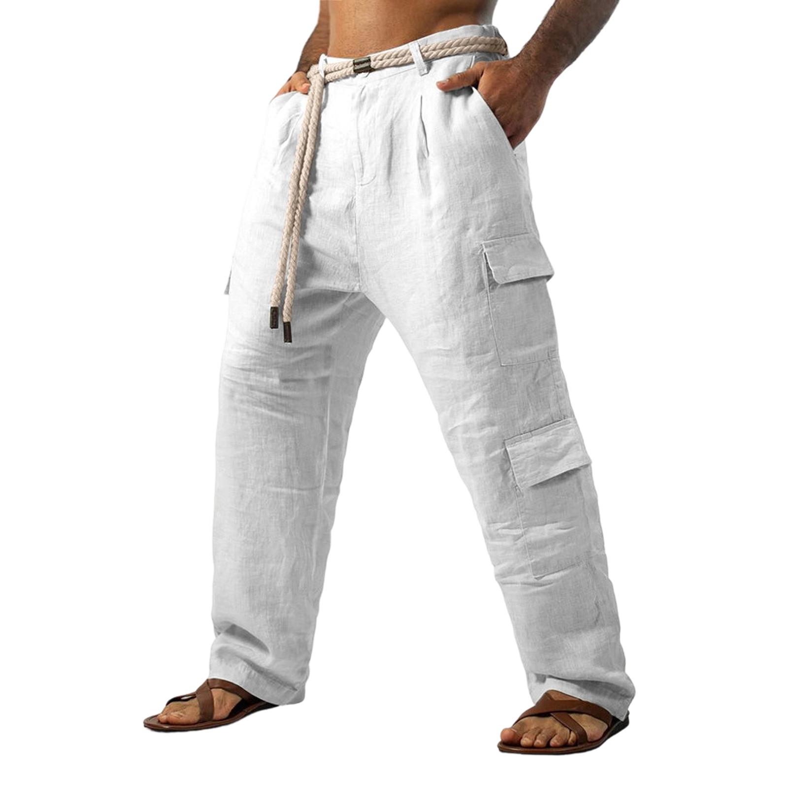 

Мужские Большого Размера Хлопково-Льняные Повседневные Спортивные Брюки XL белый