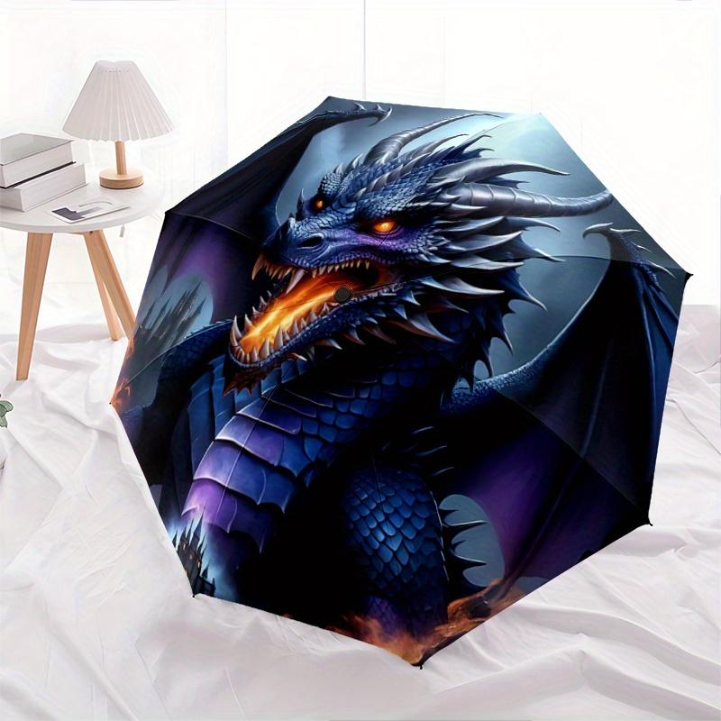 

1pc Dragon-Themed Automatic Folding Umbrella: Portable 3-Fold Design with Iron Frame, Perfect for Outdoor Enthusiasts and Travelers - Ideal Gift