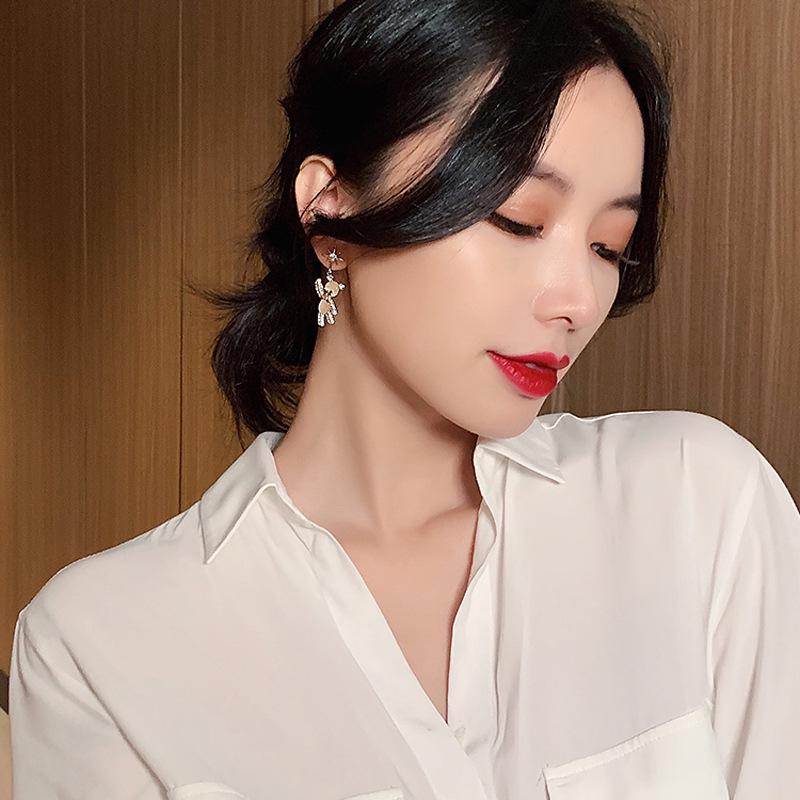 Korean Style Energetic Cat's Eye Zircon Bear Earrings for Women