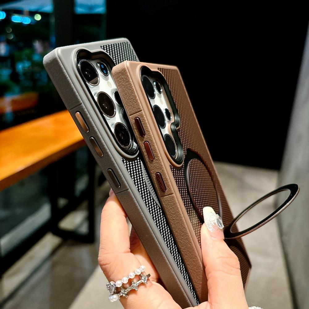 Carcasă telefon magnetică din piele cu fibră de carbon pentru S24 Ultra, cu suport inel, pentru Samsung Galaxy S24 Ultra, carcasă dură din plastic