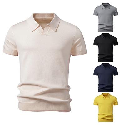 Men Fashion Solid Color Short Sleeve Knit Polo Shirt