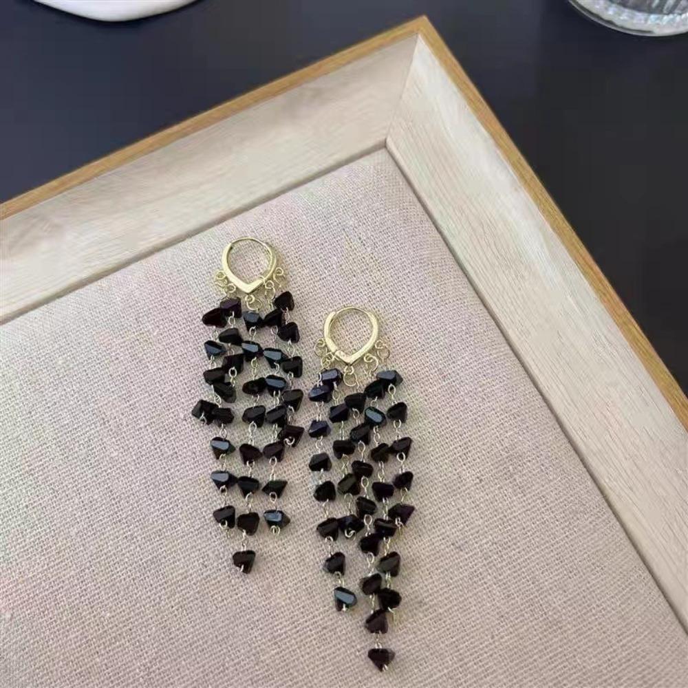 New Crystal Crystal Tassel Earrings Tassel Black Irregular Drop Earrings Long Dangle Earring Party Daily Wedding чёрный