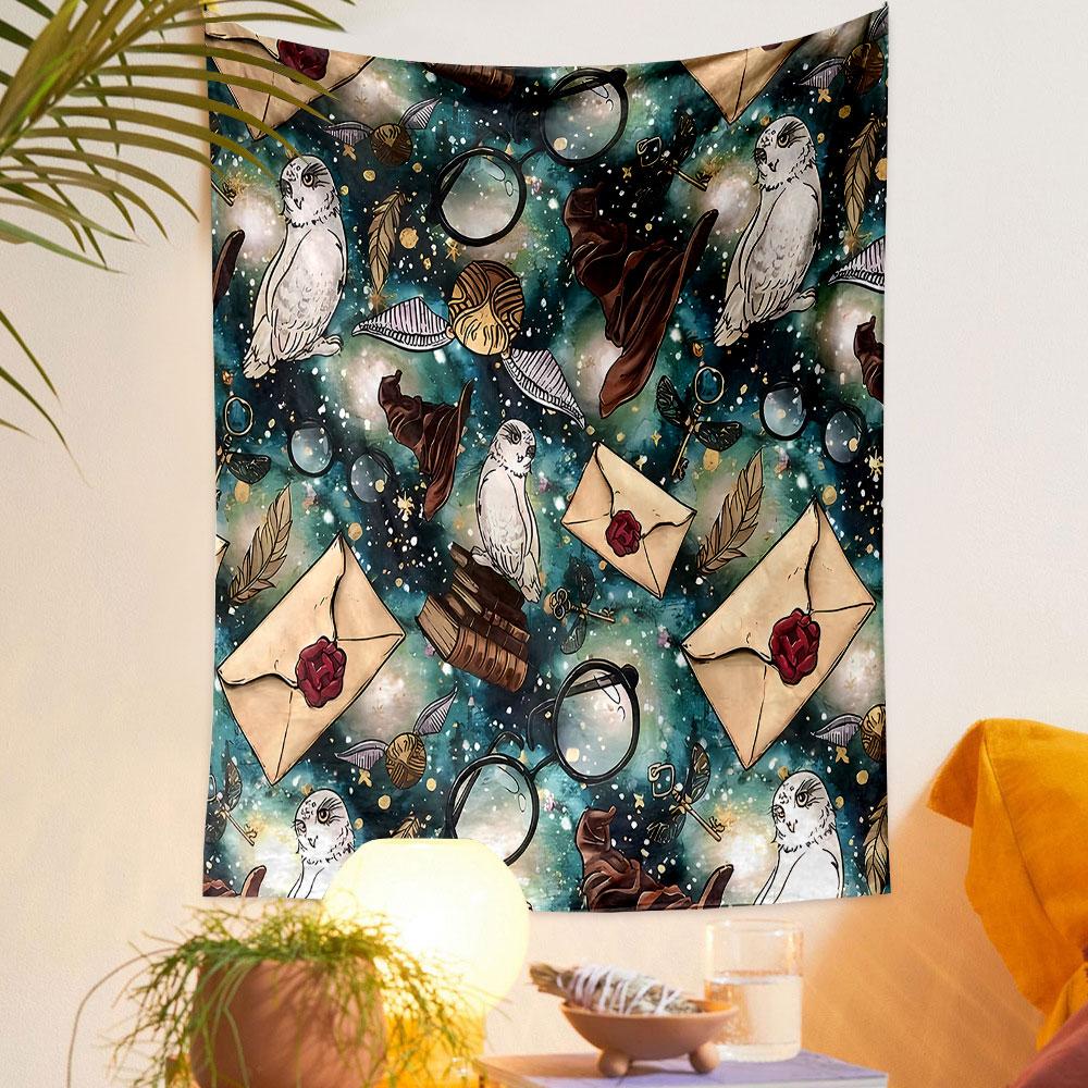 Magical Owl and Wizardry Patterns Patterned tapestry home decor, suitable for bedroom and living room, gift