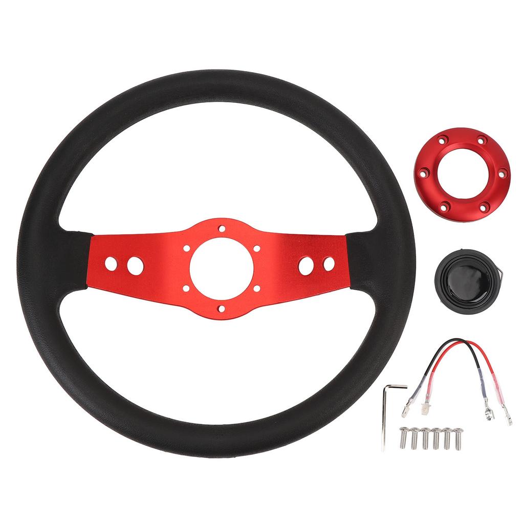13in Car Steering Wheel PU Stylish Look Impact Resistant Enhanced Grip Easy Installation Racing Stee