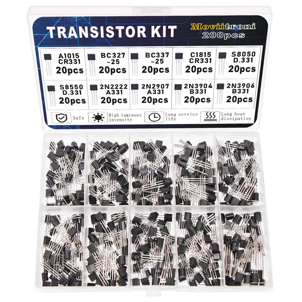 200PCs BJT transistor kit bipolar power transistors A1015 bc327 bc337 c1815 s8050 s8850 2N2222 2N2907 2N3904 2N3906 pnp NPN