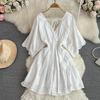 Vestido Vintage con bordado calado de cintura alta, vestido de hada acampanado de manga corta, Vestidos elegantes de playa para verano, vestido veraniego para vacaciones para mujer